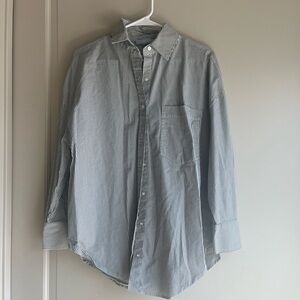 ANTONIO MELANI Navy and White Striped Button-Down Shirt